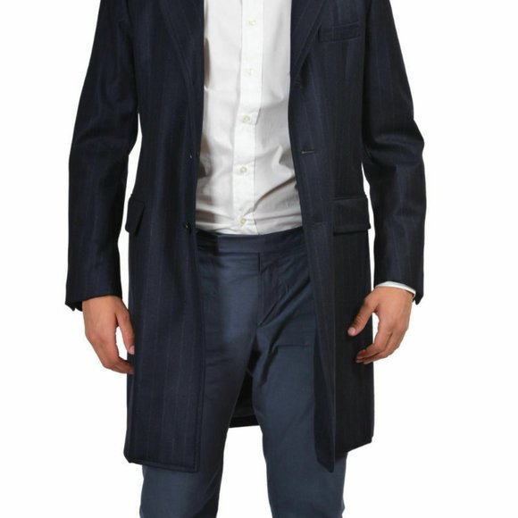 Ballantyne Blue Wool Striped Three Button Coat - Picture 2 of 7